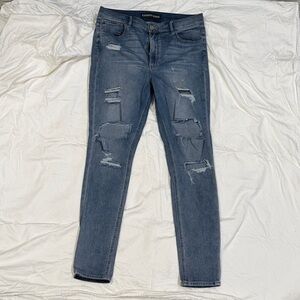Express Women's Light Blue Ripped Skinny Jeans